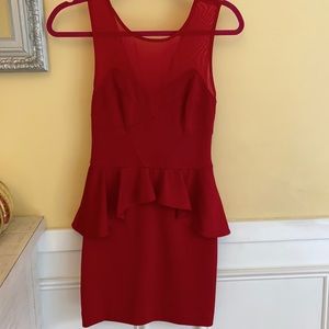 Arden B Peplum sheer at the top red dress.
